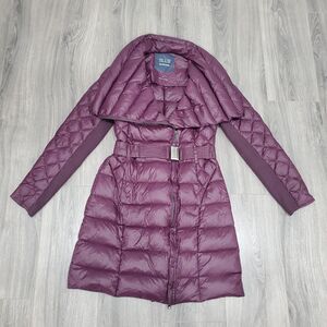 Saks Fifth Ave Down Puffer Coat Women's Medium Purple Belted Quilted City Chic